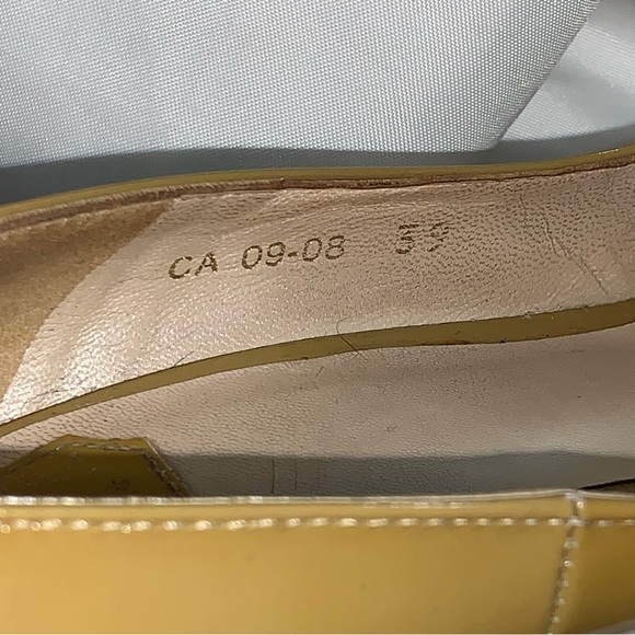 DIOR size 39 mustard yellow patent leather PEEP TOE platform STILLETO pumps - Picture 14 of 15